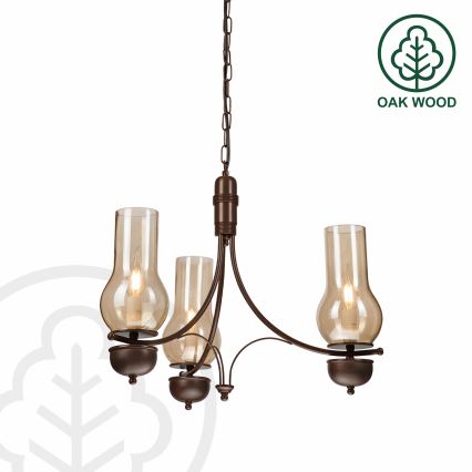 Brilagi - Lustre LED com corrente COTTAGE 3xE14/40W/230V faia/castanho/bege fumado