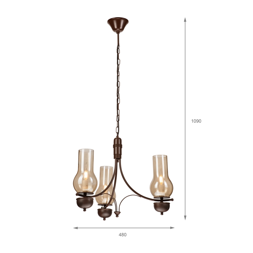 Brilagi - Lustre LED com corrente COTTAGE 3xE14/40W/230V faia/castanho/bege fumado
