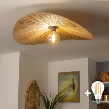 Brilagi - Lustre LED de montagem aparente CERIA BOHO 1xE27/40W/230V Ø 80 cm ráfia/carvalho