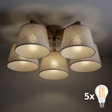 BRILAGI - Lustre LED de montagem superficial LATTE SABIA 5xE27/15W/230V pinho/creme
