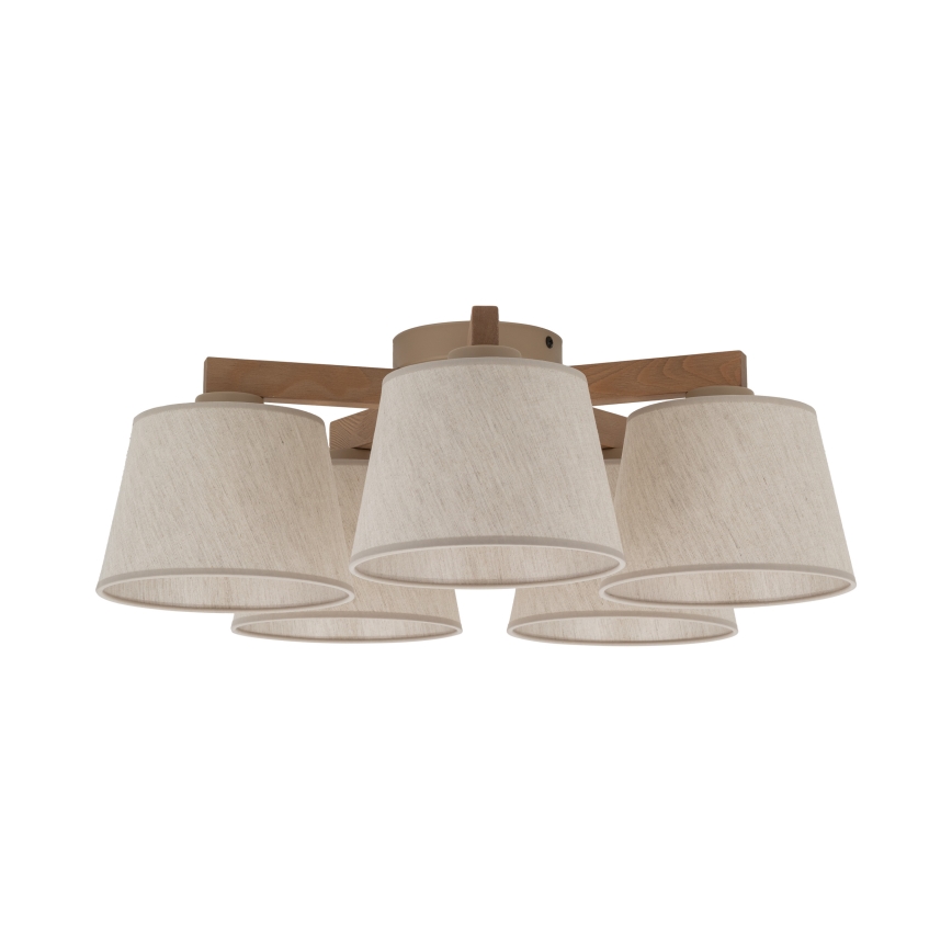 BRILAGI - Lustre LED de montagem superficial LATTE SABIA 5xE27/15W/230V pinho/creme