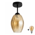 BRILAGI - Lustre LED de montagem superficial para tecto RETRO GLASS 1xE27/60W/230V Ø 17 cm preto/fumê bege