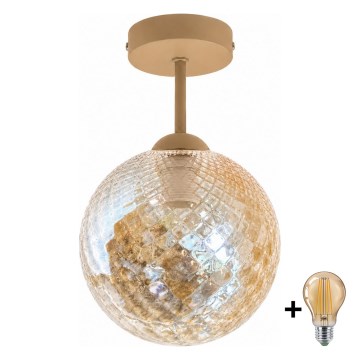 BRILAGI - Lustre LED de sobrepor RETRO GLASS 1xE27/60W/230V diâmetro 17 cm bege/fumê bege