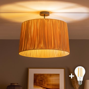 Brilagi - Lustre LED de tecto de montagem superficial CERIA BOHO 1xE27/60W/230V Ø 50 cm preto/rafia