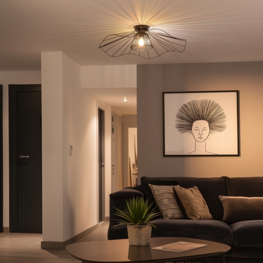 Brilagi - Lustre LED de tecto sobreposto CERIA WIRE 1xE27/40W/230V diâmetro 80 cm preto