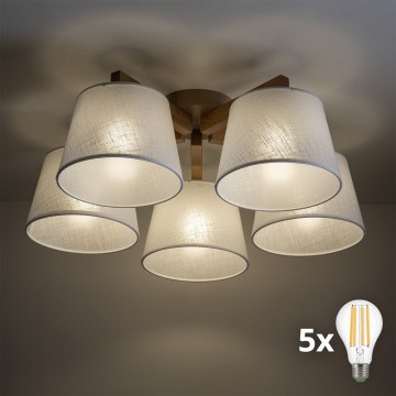 BRILAGI - Lustre LED de teto aplicado LATTE SABIA 5xE27/15W/230V pinho/branco