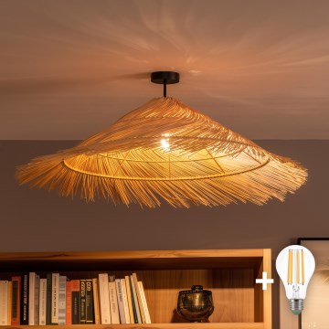 Brilagi - Lustre LED de teto sobreposto CERIA BOHO 1x E27/60W/230V diâmetro 100 cm preto/bege