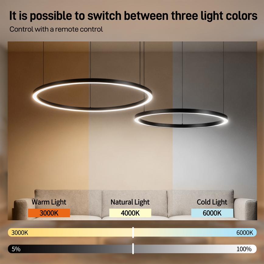 Brilagi - Lustre LED dimerizável suspenso por cabo PORTOFINO LED/98W/230V 3000-6000K preto + comando remoto