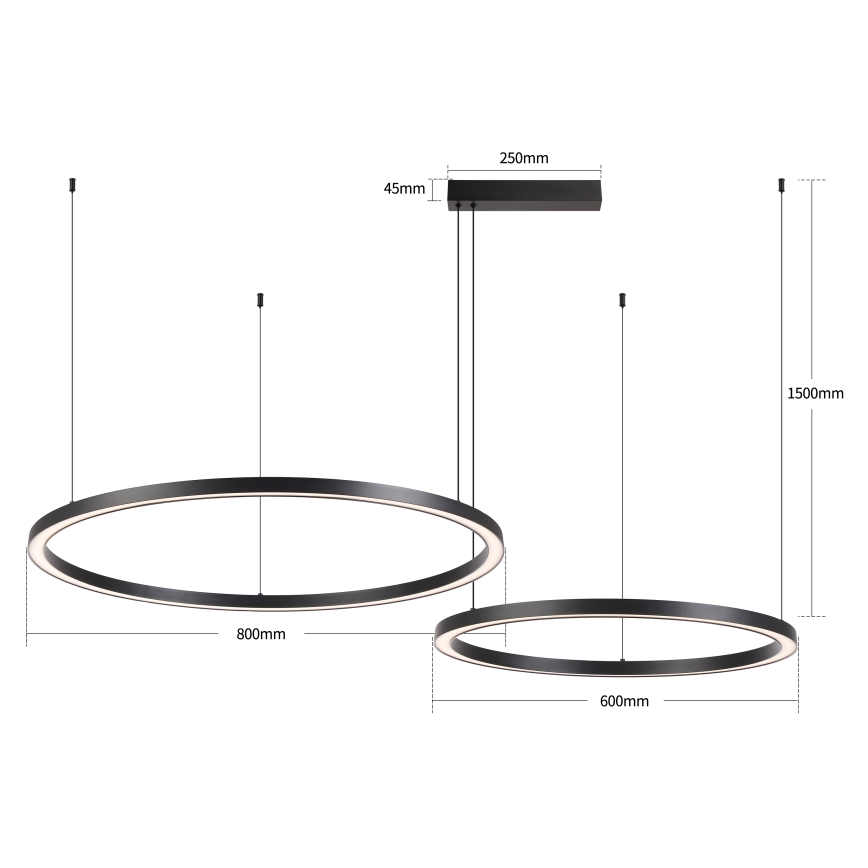 Brilagi - Lustre LED dimerizável suspenso por cabo PORTOFINO LED/98W/230V 3000-6000K preto + comando remoto