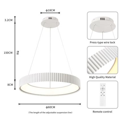 BRILAGI - Lustre LED regulável suspenso por cabo FALCON MODERN LED/54W/230V 3000-6000K Ø 60 cm branco + controlo remoto