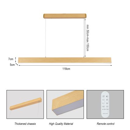 Brilagi - Lustre LED regulável SLEEKLINE SMART LED/40W/230V Wi‑Fi Tuya, acabamento em carvalho + comando remoto