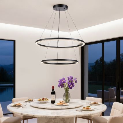 Brilagi - Lustre LED dimerizável suspenso por cabo PORTOFINO LED/98W/230V 3000-6000K diâmetro 80 cm preto + controlo remoto
