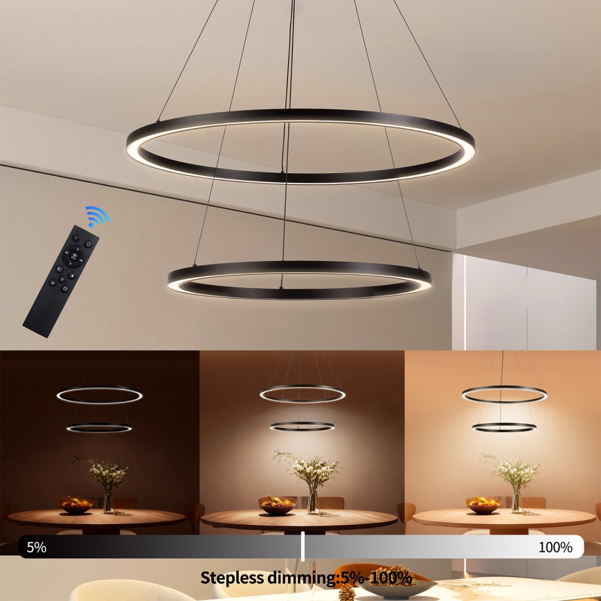 Brilagi - Lustre LED dimerizável suspenso por cabo PORTOFINO LED/98W/230V 3000-6000K diâmetro 80 cm preto + controlo remoto