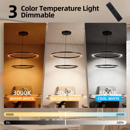 Brilagi - Lustre LED dimerizável suspenso por cabo PORTOFINO LED/98W/230V 3000-6000K diâmetro 80 cm preto + controlo remoto