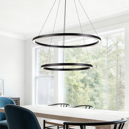 Brilagi - Lustre LED dimerizável suspenso por cabo PORTOFINO LED/98W/230V 3000-6000K diâmetro 80 cm preto + controlo remoto