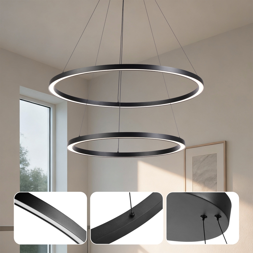 Brilagi - Lustre LED dimerizável suspenso por cabo PORTOFINO LED/98W/230V 3000-6000K diâmetro 80 cm preto + controlo remoto