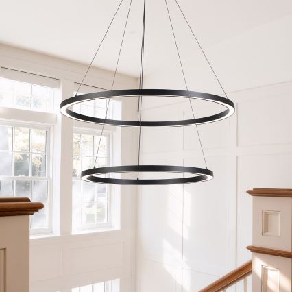 Brilagi - Lustre LED dimerizável suspenso por cabo PORTOFINO LED/98W/230V 3000-6000K diâmetro 80 cm preto + controlo remoto