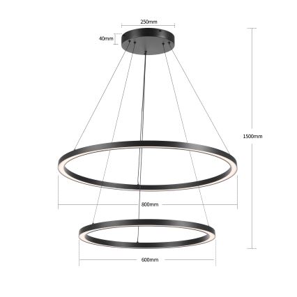 Brilagi - Lustre LED dimerizável suspenso por cabo PORTOFINO LED/98W/230V 3000-6000K diâmetro 80 cm preto + controlo remoto