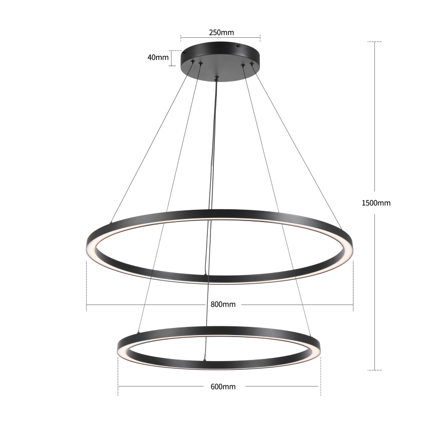 Brilagi - Lustre LED dimerizável suspenso por cabo PORTOFINO LED/98W/230V 3000-6000K diâmetro 80 cm preto + controlo remoto