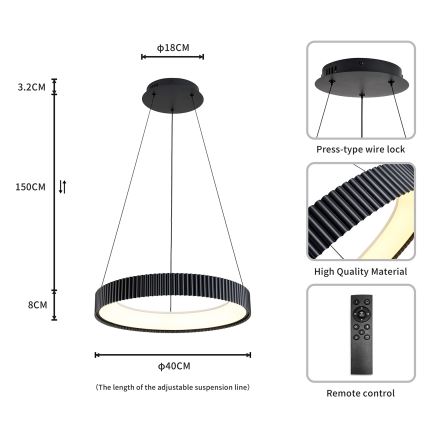 Brilagi - Lustre pendente LED dimerizável FALCON MODERN LED/30W/230V 3000-6500K Ø 40 cm preto + controlo remoto