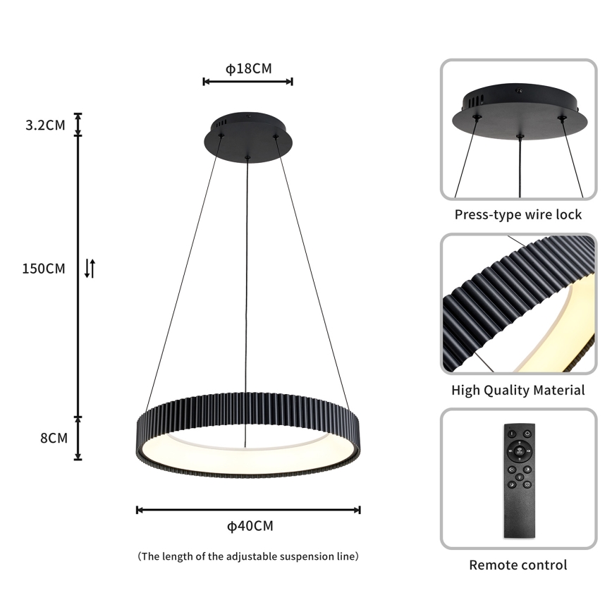 Brilagi - Lustre pendente LED dimerizável FALCON MODERN LED/30W/230V 3000-6500K Ø 40 cm preto + controlo remoto