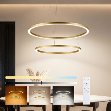 Brilagi - Lustre LED dimerizável suspenso por cabo PORTOFINO LED/98W/230V 3000-6000K diâmetro 80 cm dourado + comando remoto