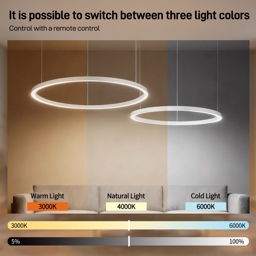 Brilagi - Lustre LED dimerizável suspenso por cabo PORTOFINO LED/98W/230V 3000-6000K branco + controlo remoto