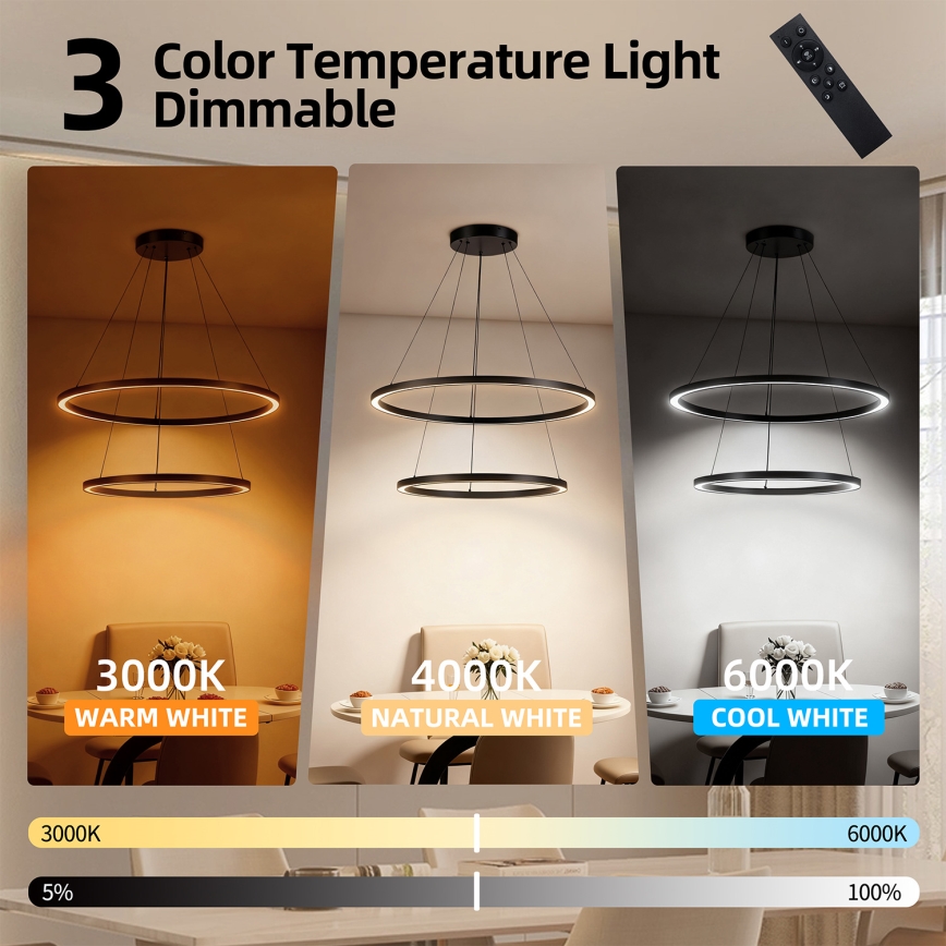 Brilagi - Lustre pendente regulável suspenso por cabo PORTOFINO LED/98W/230V 3000-6000K Ø 80 cm preto + controlo remoto