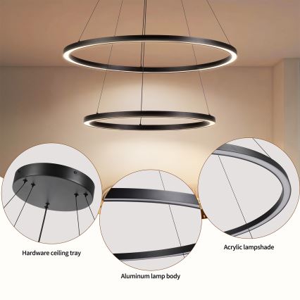 Brilagi - Lustre pendente regulável suspenso por cabo PORTOFINO LED/98W/230V 3000-6000K Ø 80 cm preto + controlo remoto