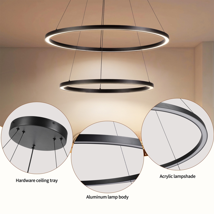 Brilagi - Lustre pendente regulável suspenso por cabo PORTOFINO LED/98W/230V 3000-6000K Ø 80 cm preto + controlo remoto