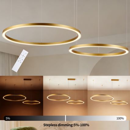 Brilagi - Lustre pendente LED regulável em cabo PORTOFINO LED/98W/230V 3000-6000K dourado + comando remoto