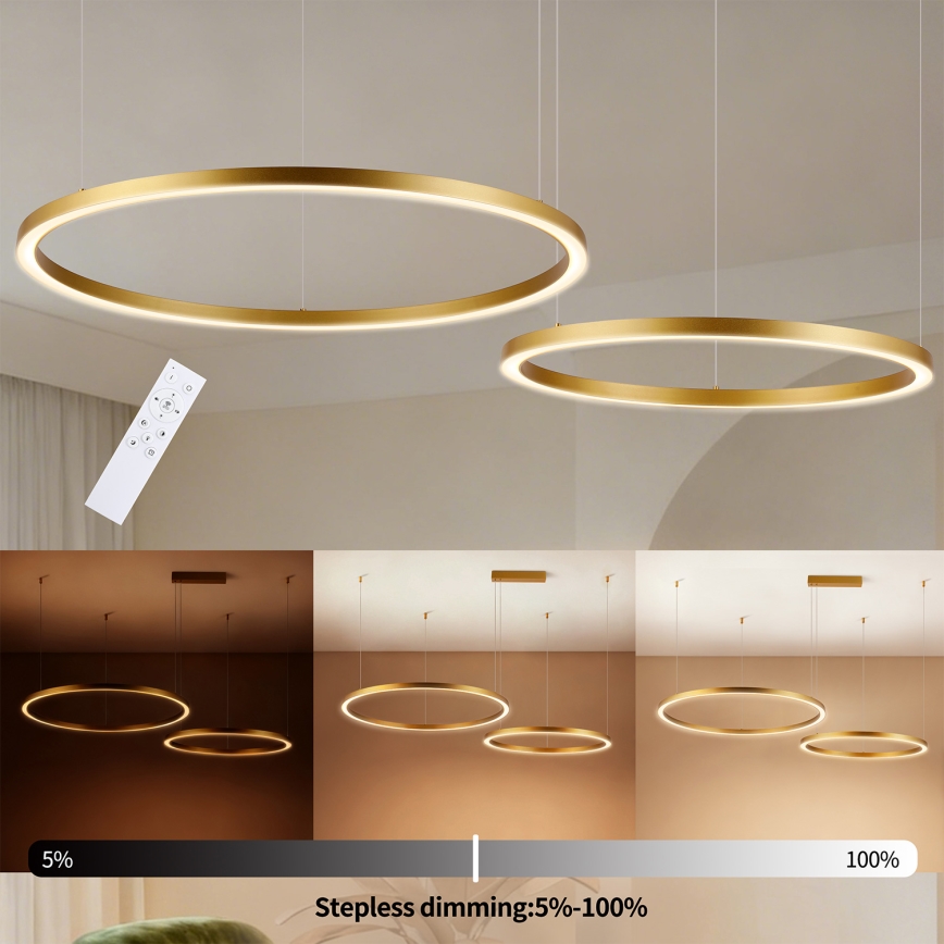 Brilagi - Lustre pendente LED regulável em cabo PORTOFINO LED/98W/230V 3000-6000K dourado + comando remoto