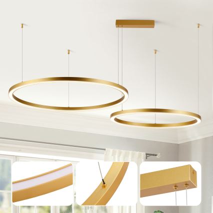 Brilagi - Lustre pendente LED regulável em cabo PORTOFINO LED/98W/230V 3000-6000K dourado + comando remoto