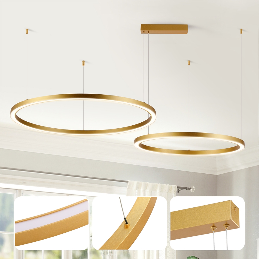 Brilagi - Lustre pendente LED regulável em cabo PORTOFINO LED/98W/230V 3000-6000K dourado + comando remoto