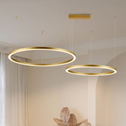 Brilagi - Lustre pendente LED regulável em cabo PORTOFINO LED/98W/230V 3000-6000K dourado + comando remoto