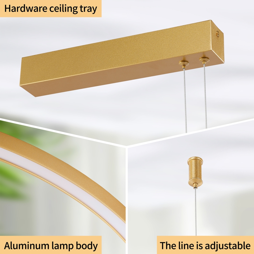 Brilagi - Lustre pendente LED regulável em cabo PORTOFINO LED/98W/230V 3000-6000K dourado + comando remoto