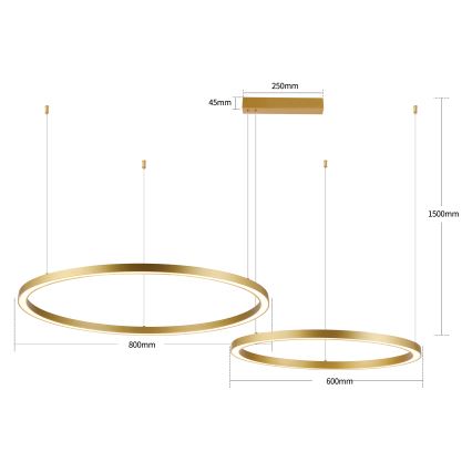 Brilagi - Lustre pendente LED regulável em cabo PORTOFINO LED/98W/230V 3000-6000K dourado + comando remoto