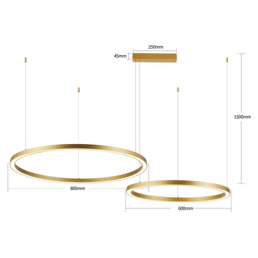 Brilagi - Lustre pendente LED regulável em cabo PORTOFINO LED/98W/230V 3000-6000K dourado + comando remoto