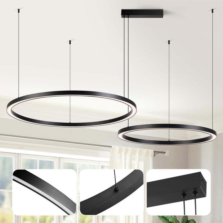 Brilagi - Lustre LED dimerizável suspenso por cabo PORTOFINO LED/98W/230V 3000-6000K preto + controlo remoto