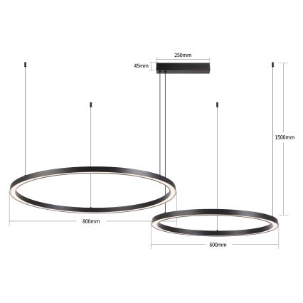 Brilagi - Lustre LED dimerizável suspenso por cabo PORTOFINO LED/98W/230V 3000-6000K preto + controlo remoto