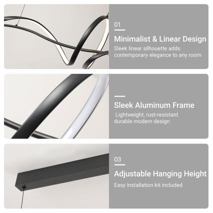 Brilagi - Lustre LED regulável em cabo SIGNATURE LED/55W/230V 3000-6000K 120x23 cm preto + comando remoto