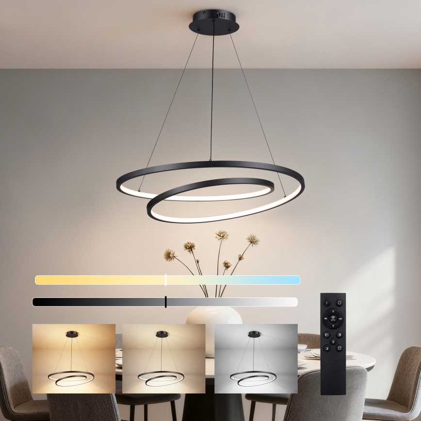 Brilagi - Lustre LED dimerizável suspenso por cabo TWISTER LED/75W/230V 3000–6000K Ø70 cm preto + comando à distância