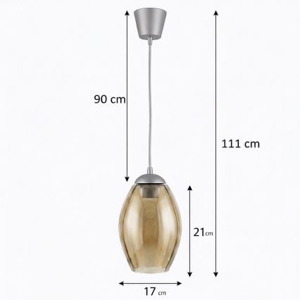 Brilagi - Lustre LED suspenso por cabo RETRO GLASS 1xE27/60W/230V Ø 17 cm prata/bege fumê
