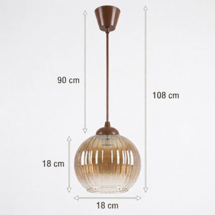 Brilagi - Lustre LED suspenso RETRO GLASS 1xE27/60W/230V Ø 18 cm castanho/castanho fumado