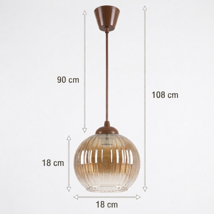 Brilagi - Lustre LED suspenso RETRO GLASS 1xE27/60W/230V Ø 18 cm castanho/castanho fumado