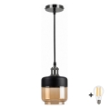BRILAGI - Lustre LED em cabo RETRO GLASS 1xE27/60W/230V diâmetro 14 cm preto/bege fumê