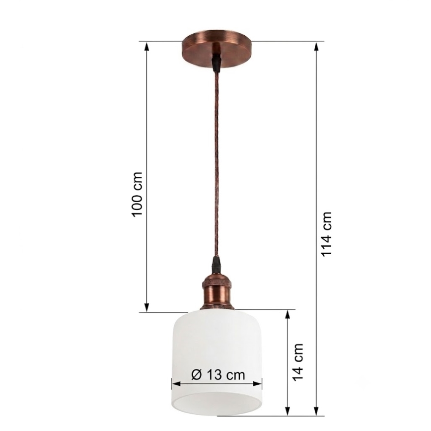 BRILAGI - Lustre LED em cabo RETRO GLASS 1xE27/60W/230V Ø 13 cm cobre/branco
