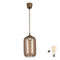 BRILAGI - Lustre LED em cabo RETRO GLASS 1xE27/60W/230V Ø 14 cm castanho//castanho fumado
