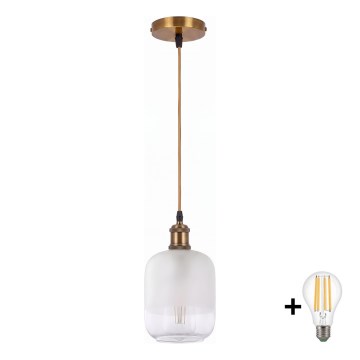 BRILAGI - Lustre LED em cabo RETRO GLASS 1xE27/60W/230V Ø 14 cm dourado/branco