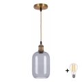 BRILAGI - Lustre LED em cabo RETRO GLASS 1xE27/60W/230V Ø 14 cm dourado/cinza fumê